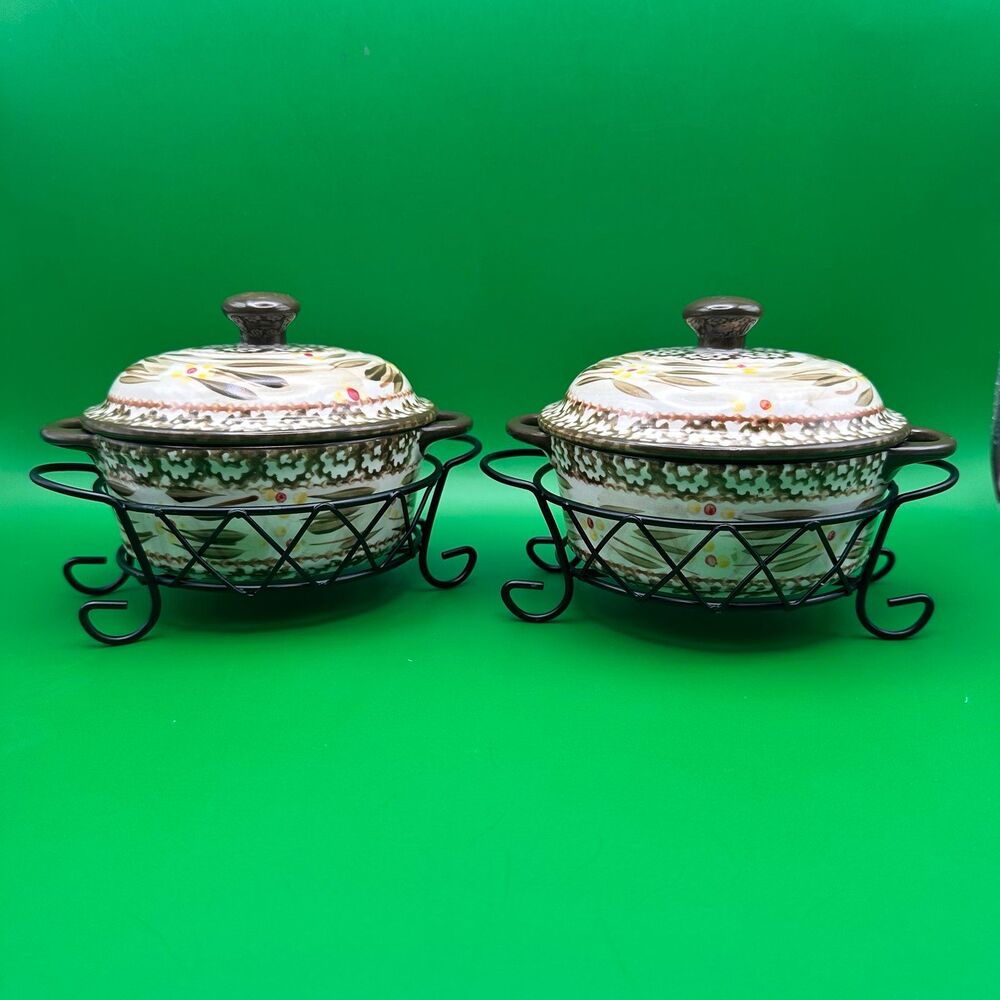Temp-tations Old World Brown 10oz Individual Casserole Bakers with Lids & Racks